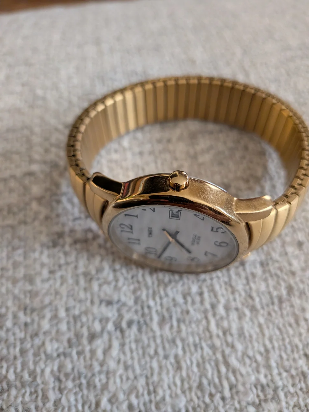 Timex Gold Tone Indiglo Watch with White Dial